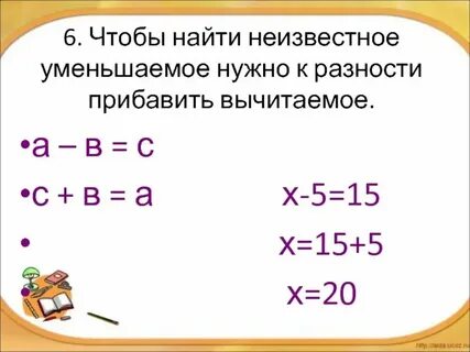 Правила нахождения неизвестных в уравнении