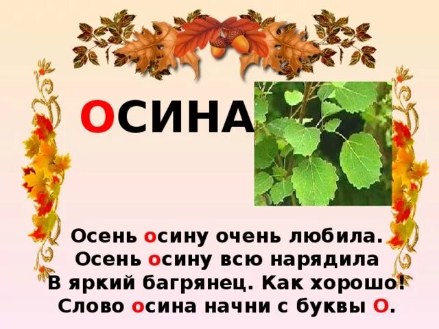 Поздняя осень словарные слова. Словарное слово осина. Осенние слова. Слова на осеннюю тему. Предложение про осину.