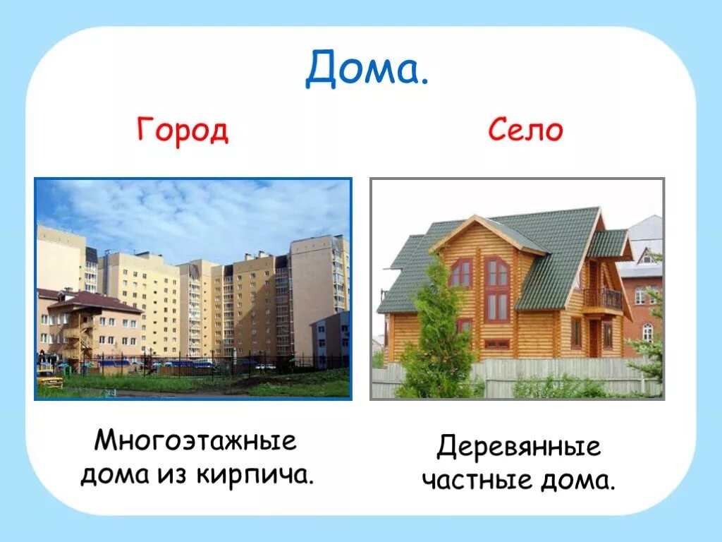 Town разница. Презентация на тему дом. Дом для презентации. Презентация для детей город и село. Город и село различия.