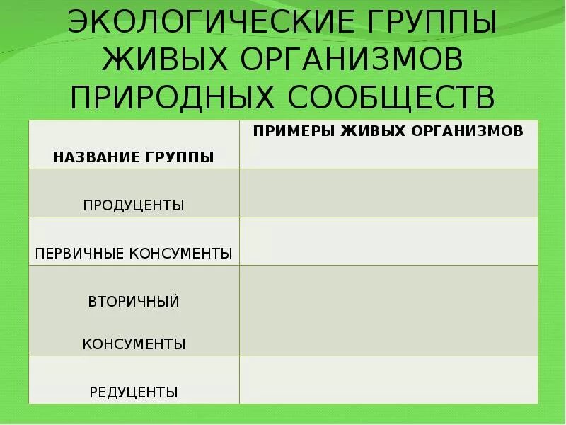 Экологические группы живых организмов. Экологические группы таблица. Экологические группы живых организмов природных сообществ. Название группы организмов. Категория группы организмов