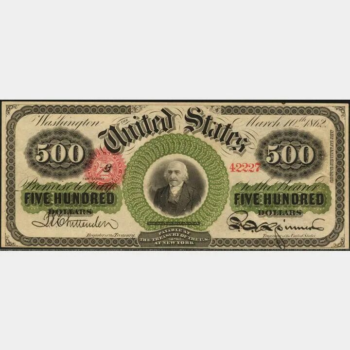 Legal tender money. 5 Hundred Dollars.