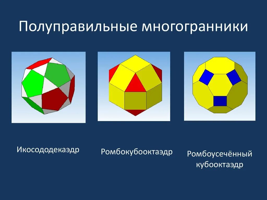 Какой многогранник не является правильным. Правильные и полуправильные многогранники. правильные неправильные полуправильные многогранники. полуправильный кубооктаэдр. полуправильные многоугольники.