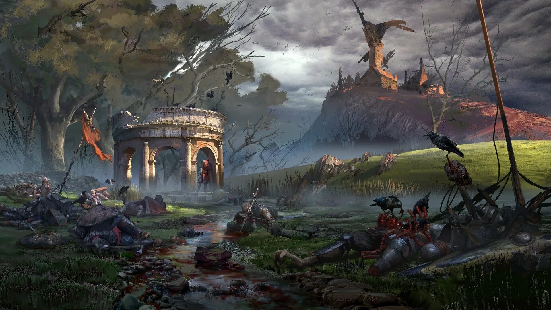 Читать полностью место для битвы. Medieval concept art поле боя. вархаммер арты поля боя. фэнтезийное поле боя. поле битвы ведьмак арт.