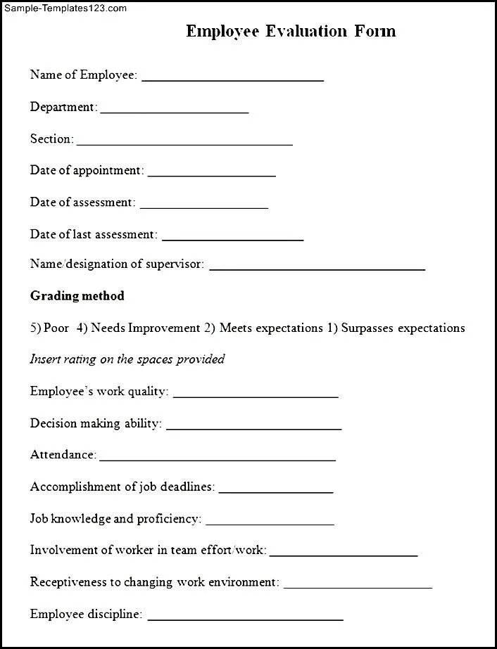 Sample format. Evaluation form. employee evaluation. evaluation form templates. sample employee.