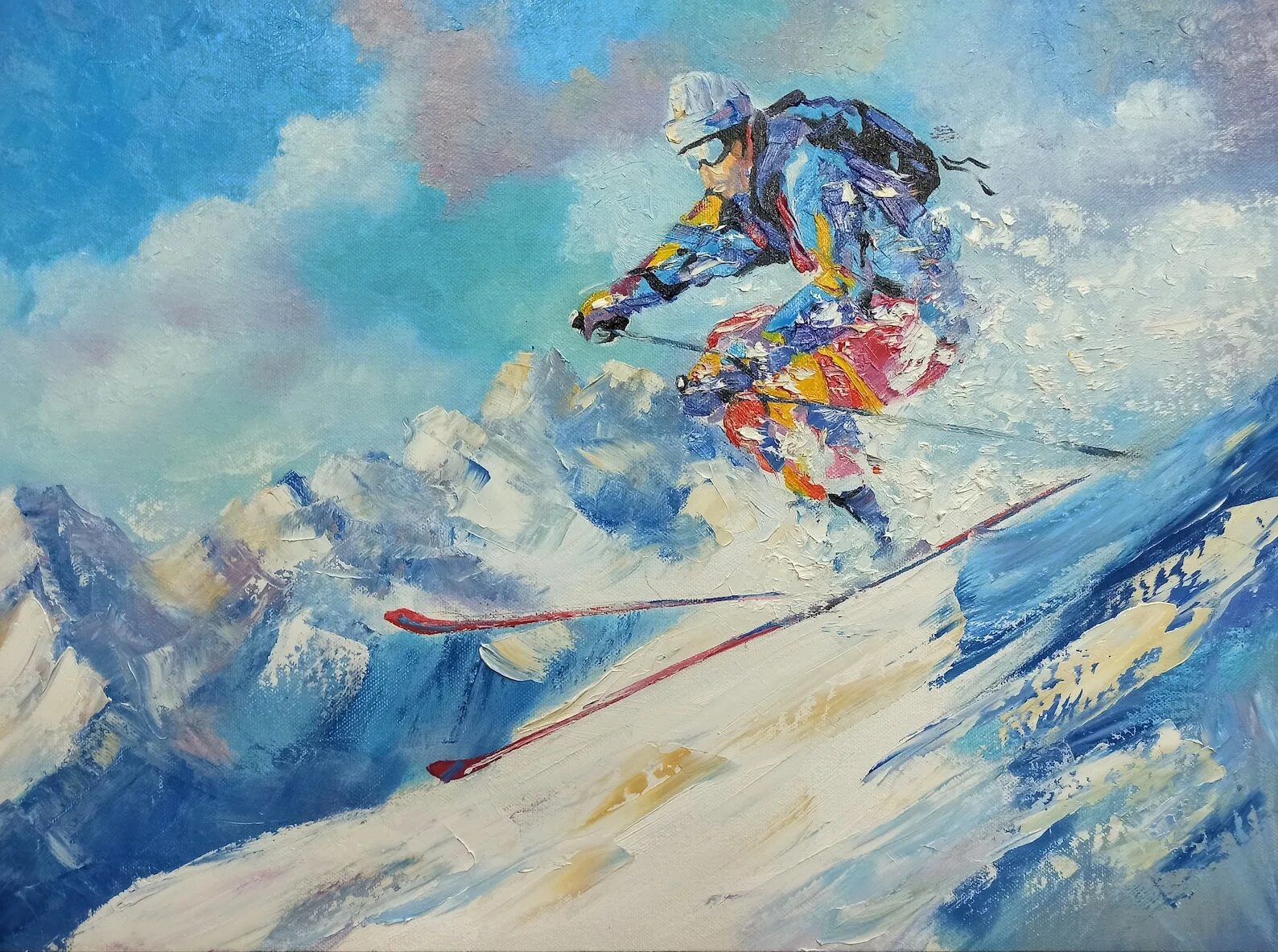 Картина лыжники. Стив Трейси лижник картина. Горные лыжи живопись. Живопись горнолыжный спорт.