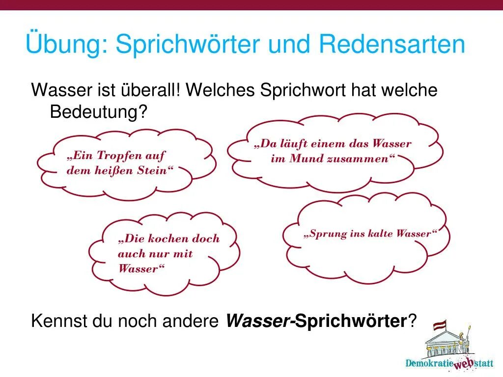 Wasser перевод. Sprichwort. Welche hat die