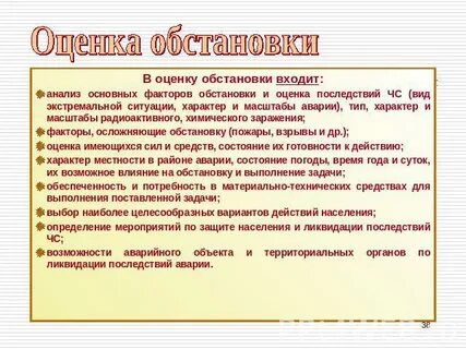 В оценку обстановки входит