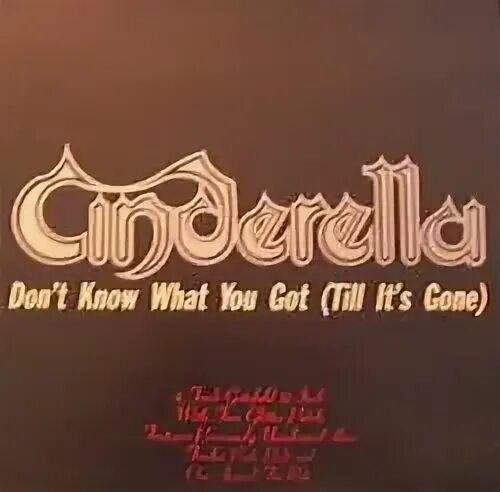 Cinderella - don't know what you got (till it's gone). 1988 - Don't know what you got. Don't know what you got till its gone. Cinderella don't know what you got till it's gone в клипе.