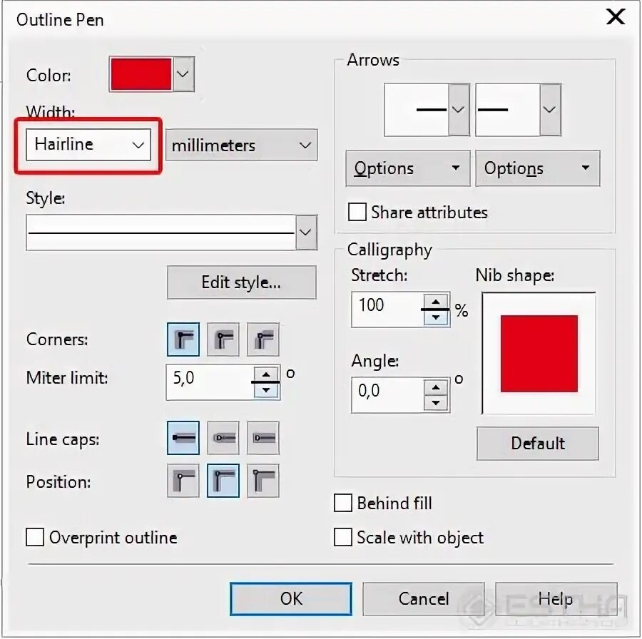 Outline width. Outline pen в корел. pen.width line. show length of shape line corel.