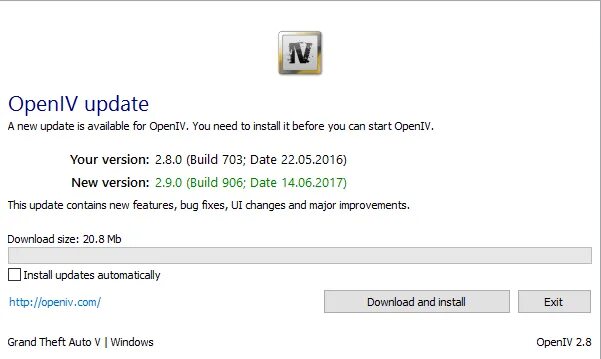 OPENIV. Update available. Single Player. New Version available. A new version is available