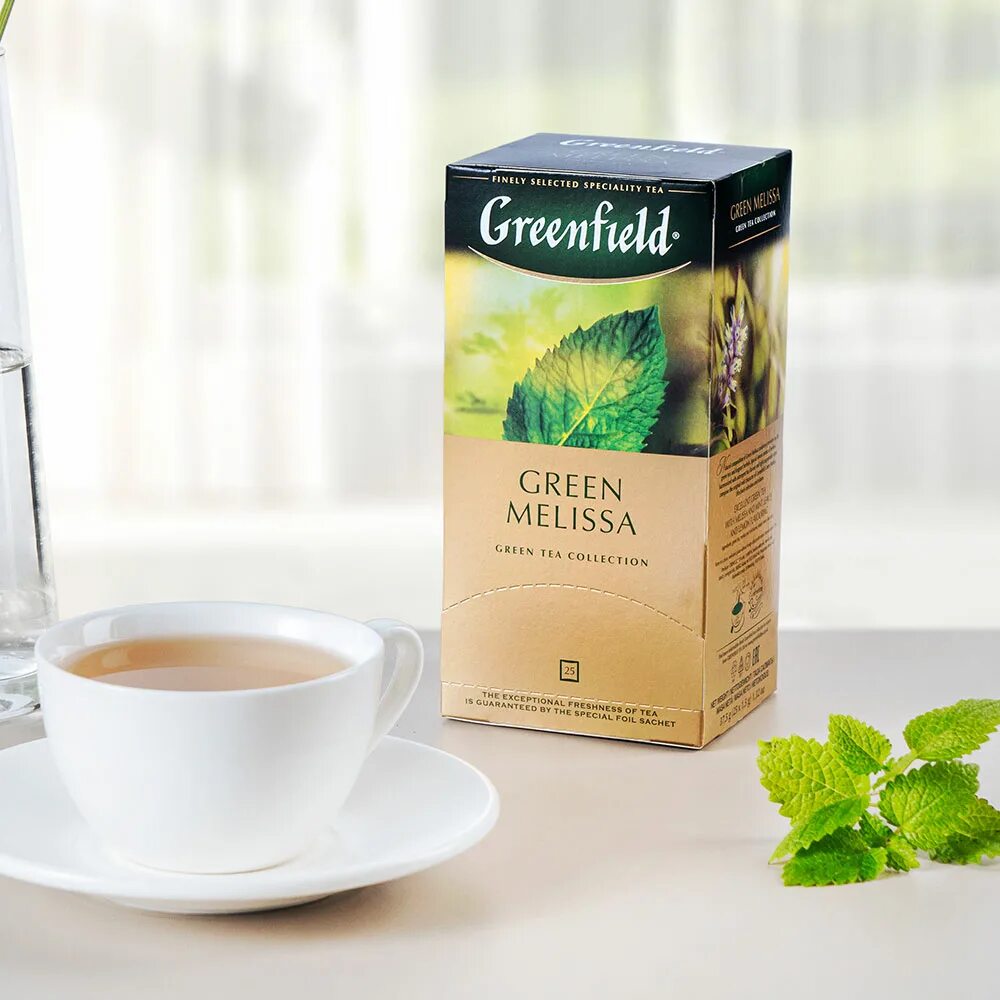 Чай зеленый Greenfield Green Melissa. Чай Гринфилд зеленый с мелиссой 25. Чай Гринфилд с мелиссой.