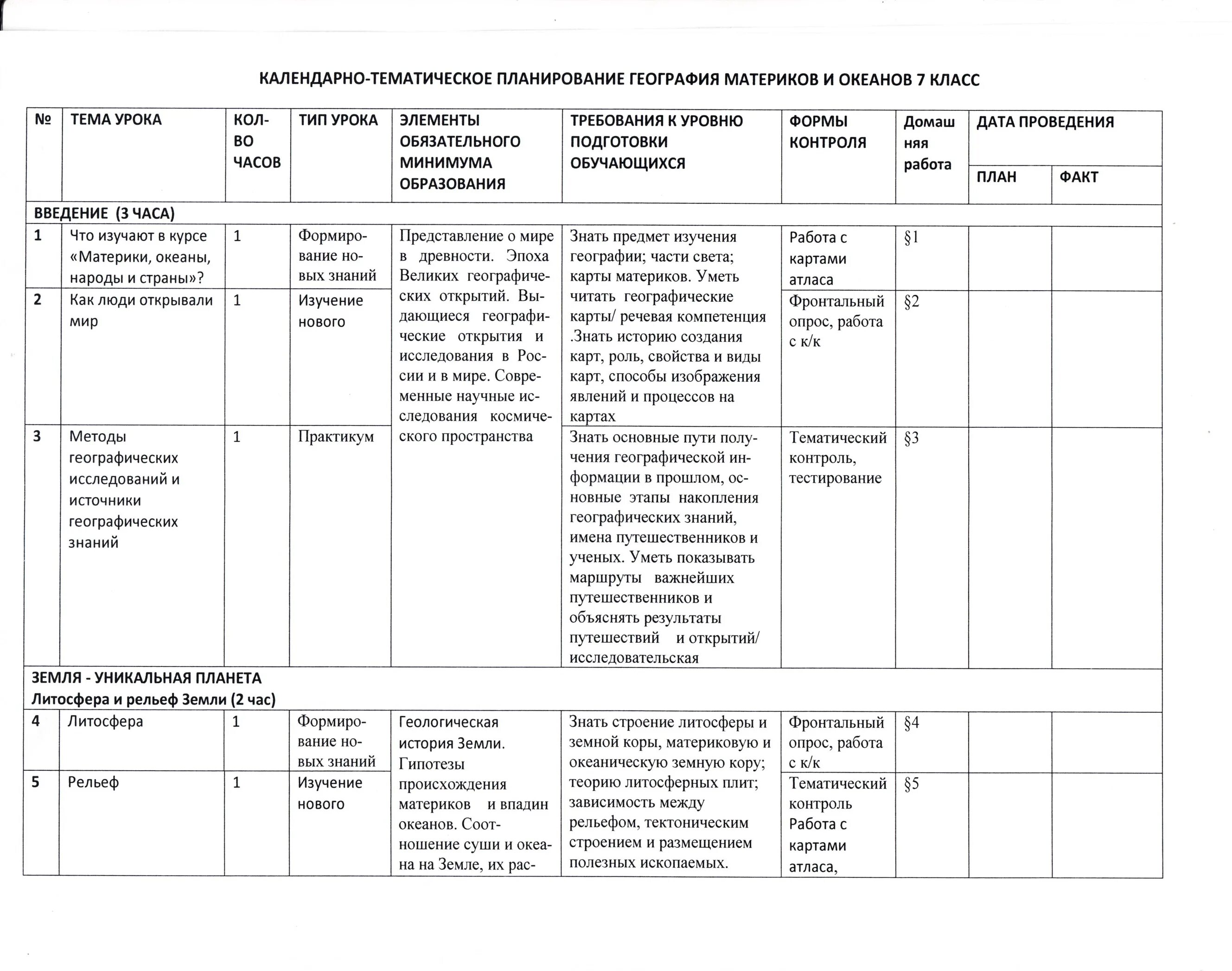 Планы по географии 11 класс