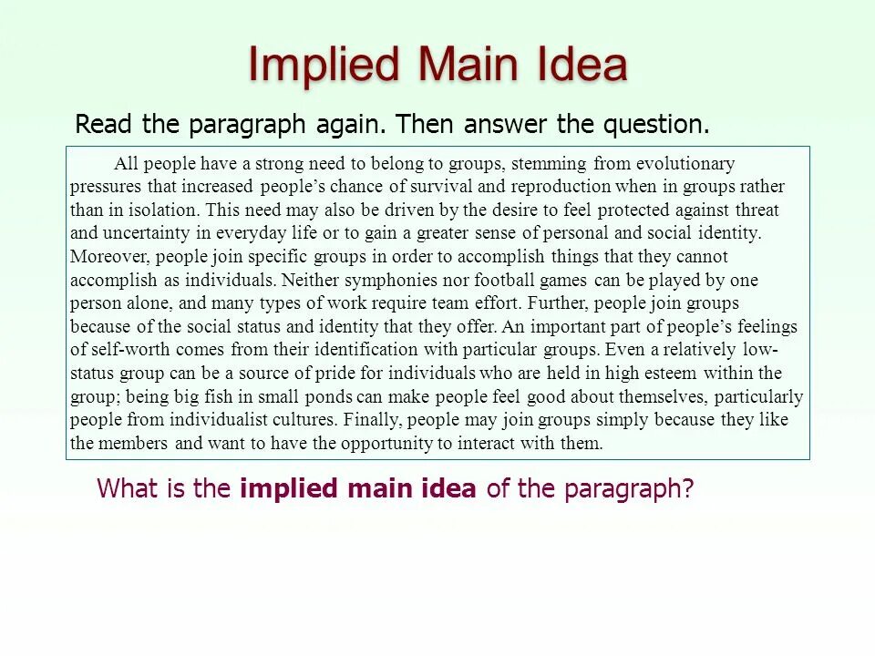 What are the Parts of the paragraph. Identifying the main ideas. What is the main idea of this reading. Spring brings hopes paragraph. Read the paragraph and question