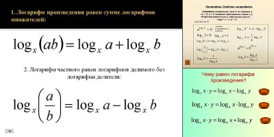 произведение логарифмов
