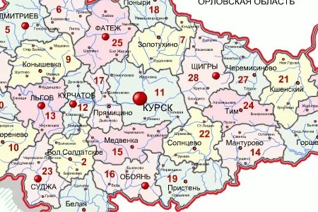 Карта брянской орловской и курской областей