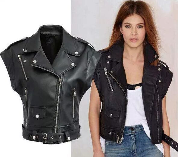 The white shirt dress and the sleeveless leather jacket with the crazy elegance 