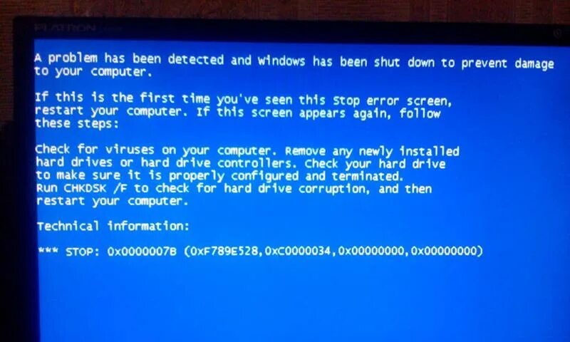 BSOD синий экран смерти. A problem has been detected and Windows has been shut down что делать. Фото полетевшей винды. Картинка полетела винда.