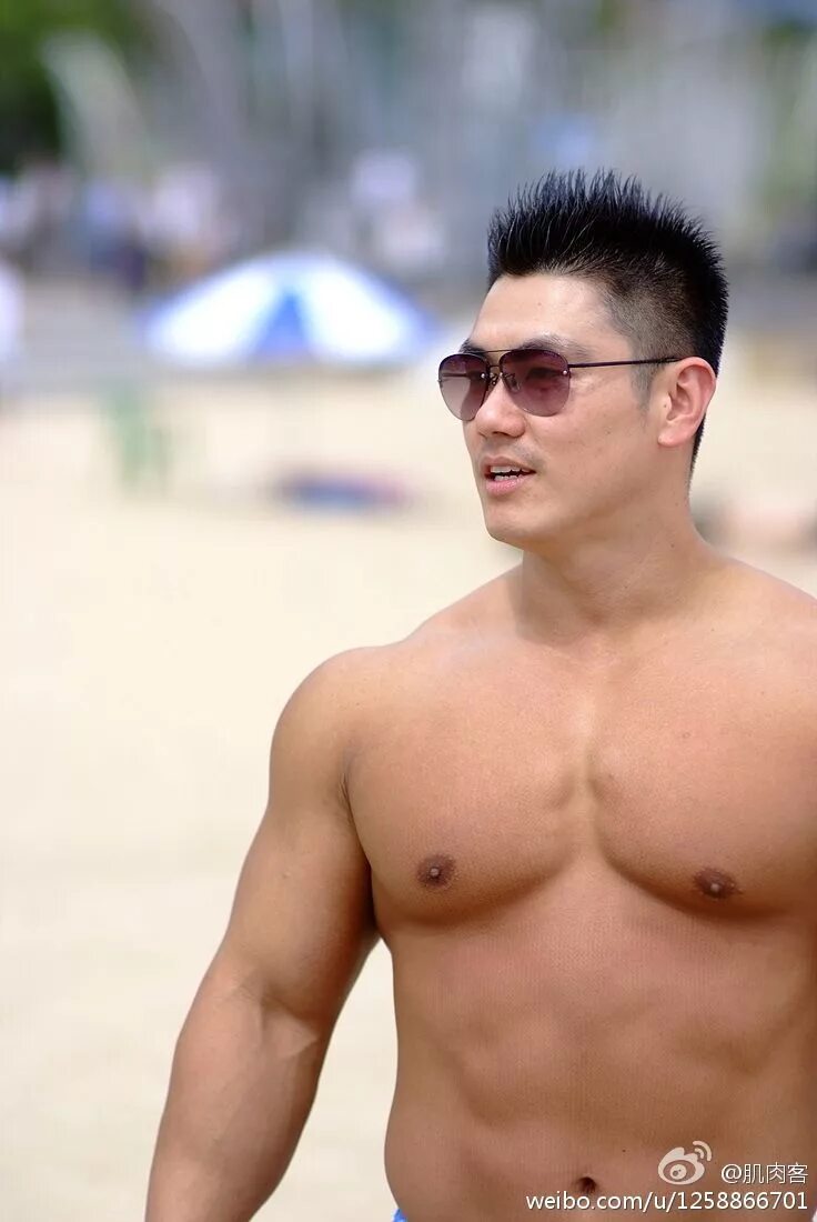 Korean hunk. Korean Beefy guy. Bodybuilding handsome Korea. Cool Asian men in Summer.