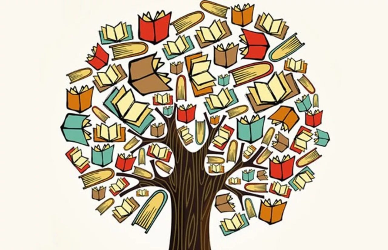 Книжное дерево. Дерево с книгами. Иллюстрации к книгам. Дерево с книжками.