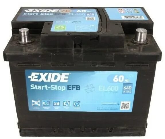 Купить аккумулятор мазда сх 5. Аккумулятор Exide start-stop EFB el600. Exide el605 аккумулятор. EFB 570068 аккумулятор Exide. El604 Exide АКБ Exide start-stop EFB 12v 60ah 520a 222x173x230 /-+/.