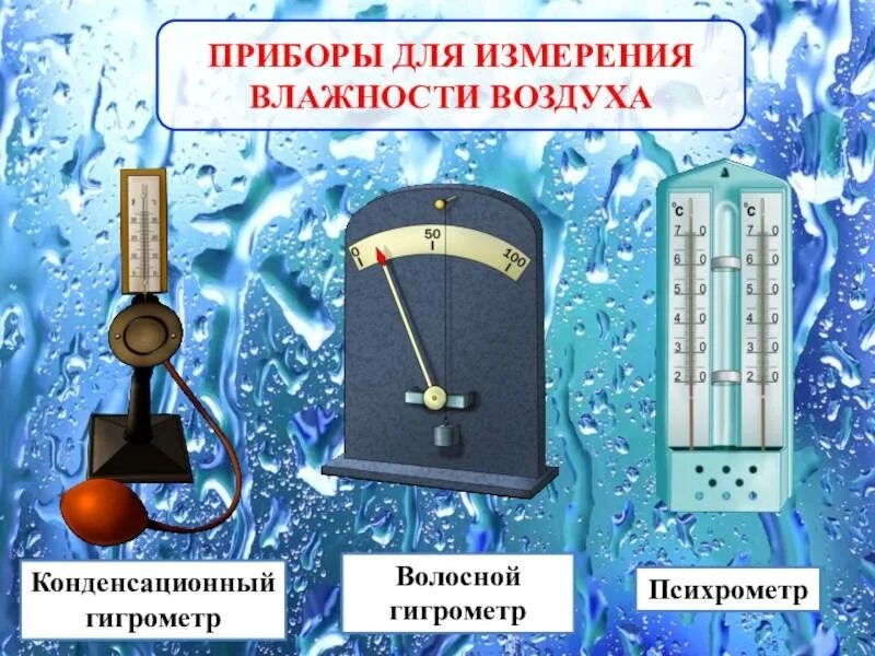 Прибор для определения относительной. Психрометр конденсационный гигрометр волосной гигрометр. приборы для измерения влажности воздуха физика 8 класс. приборы для определения влажности воздуха физика таблица. влажность воздуха измеряется ... (приборы для измерения).