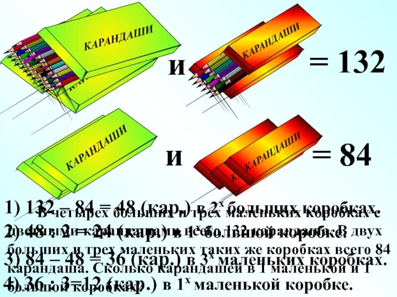 В шести больших и восьми маленьких коробках. Коробка с карандашами. Карандаши в коробке несколько. В четырёх больших и трёх маленьких коробках с цветными карандашами 132. Карандаши в маленькой коробке.