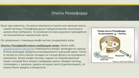 Основные результаты опыта резерфорда