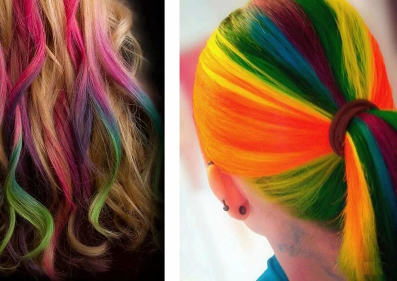 Чем можно закрасить волосы. Разноцветные пряди волос. Причёски с разноцветными прядями для девочек. Окрашивание волос мелками. Цветные пряди на волосах.