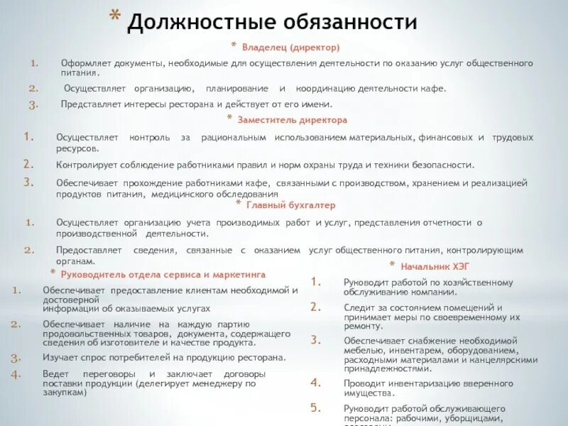 Необходимые документы для осуществления деятельности. Должностные обязанности. Должностная инструкция директора кафе. Должностная инструкция директора общественного питания. Должностные обязанности работника.