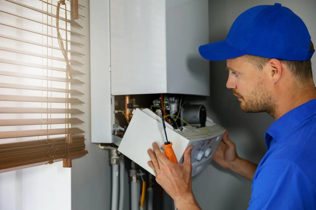 Ремонт котлов с электронным управлением. Heating boiler. мастер чинит водонагреватели. ремонт газовых котлов и колонок процесс работы. ремонт газового оборудования в квартире.