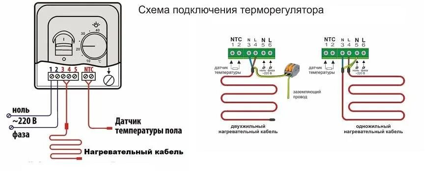 Схема подключения тёплого пола к терморегулятору пленочного. Схема подключения греющего кабеля к терморегулятору. Схема подключения терморегулятора к теплому полу инфракрасный. Регулятор температуры пола механический схема.