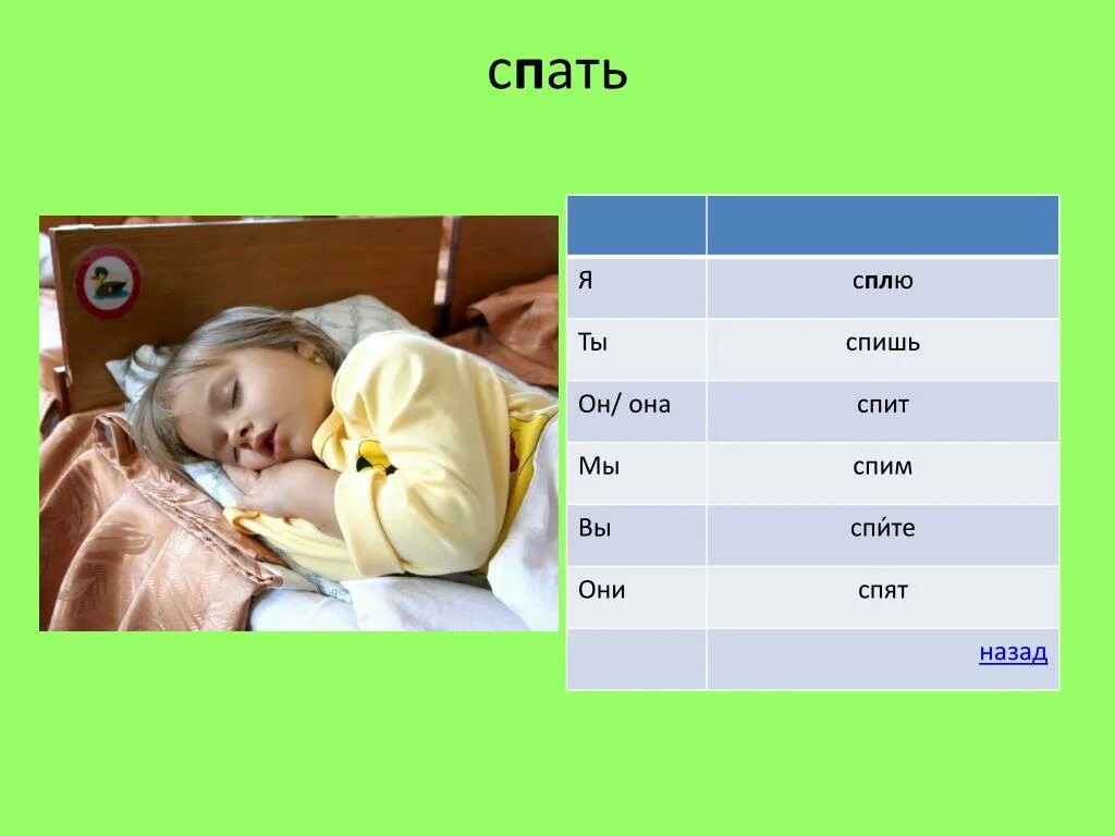 Слово спать глагол