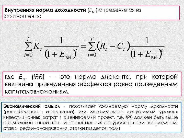 Определите норму доходности. Норма рентабельности инвестиций irr формула. Внутренняя норма доходности. Внутренняя норма доходности формула. Показатель внутренней нормы доходности.