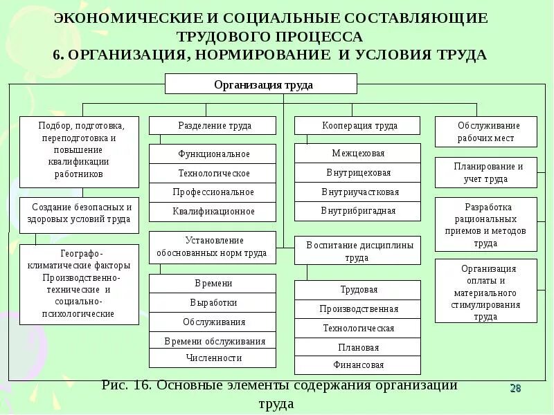 5 экономических элементов. Основные составляющие системы организации труда. Элементы содержания организации труда. Организация труда на предприятии. Схема элементов организации труда.