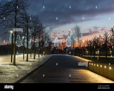 Descent on the steps and track to the sports facility Stock Photo. 
