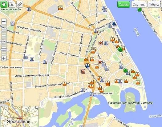 ярославль карта города с достопримечательностями. центр ярославля на карте города. карта ярославля с достопримечательностями. г. итееровец пушкино.