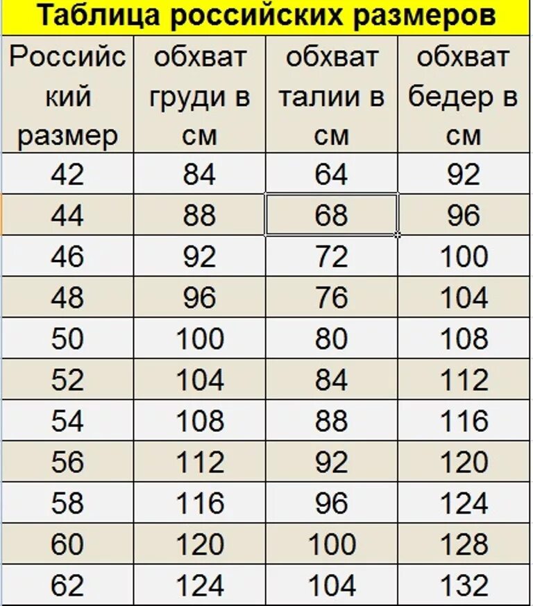 Соответствие размера 48