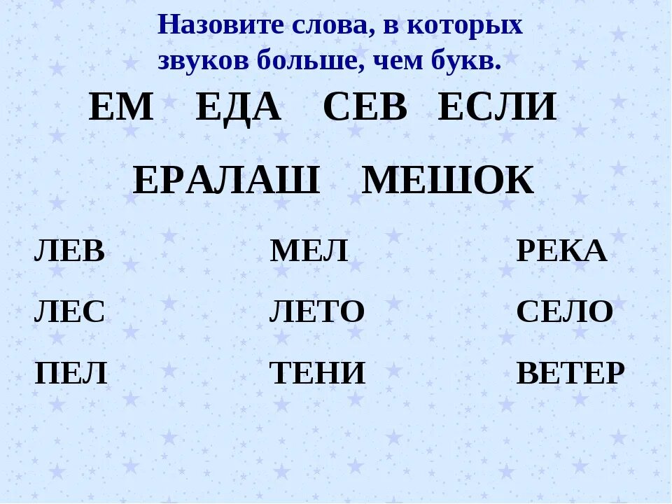 Слова в которых звуков больше чем букв. Слова из трех слов. Записать слова в которых букв больше чем звуков. Слова в которых много б.