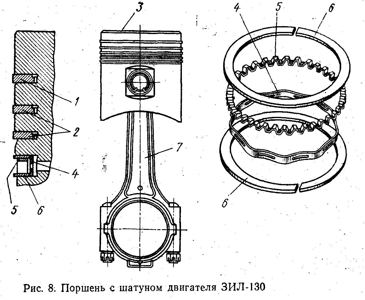 Как собрать поршень. Поршень ЗИЛ 130. Шатун с поршнем КАМАЗ 740. Поршень ЗИЛ 130 чертеж. Шатун поршень двигателя ЗИЛ 130 чертеж.
