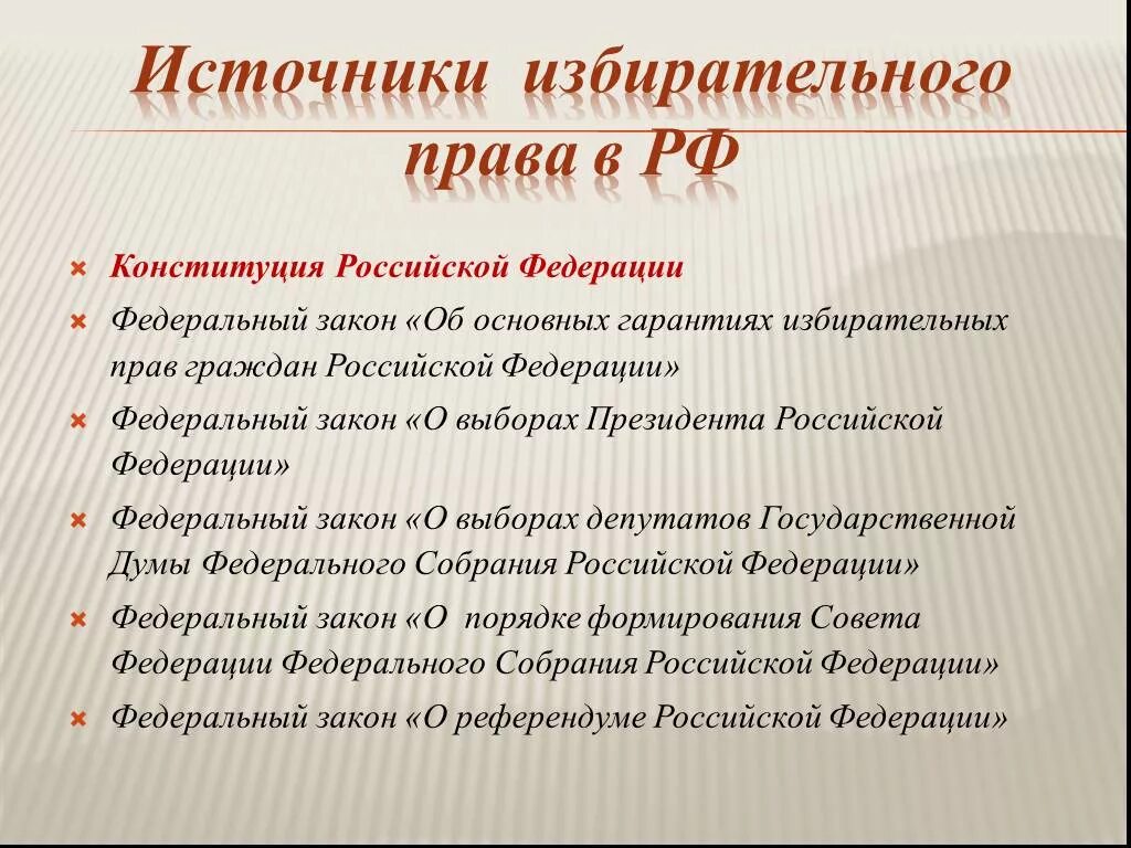 Федеральный закон о выборах депутатов. Источники избирательного законодательства РФ.