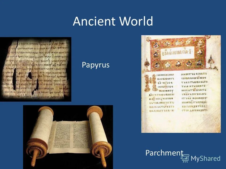 The printed word. Слайд Папирус. The History of the Origin of Parchment.