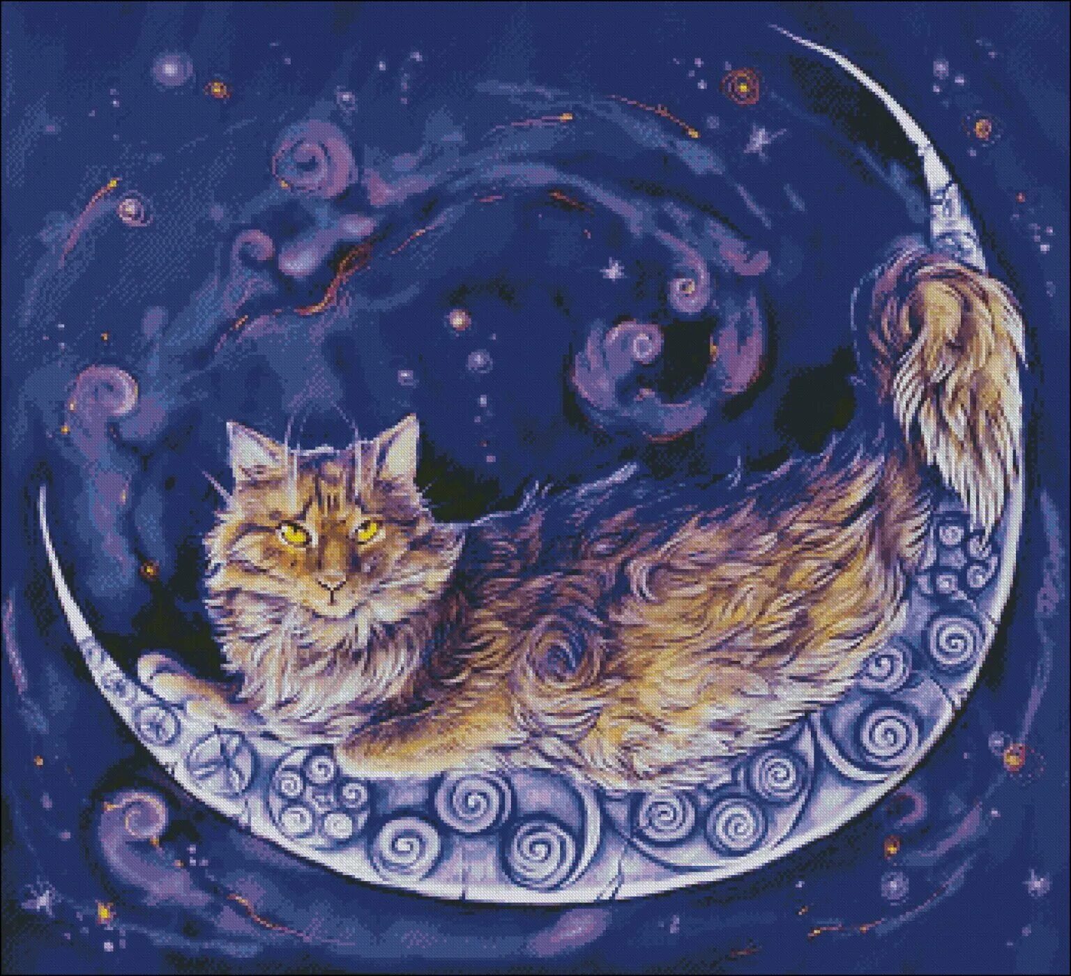 Йольский кот арт. Волшебные коты. Лунные коты. Кот на Луне. Сказочные кошечки