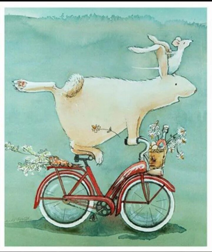 День безобразно хорошего настроения картинки прикольные. Открытка «велосипед». Открытка с велосипедом на день рождения. Винтажная открытка велосипед. Кролик на велосипеде.