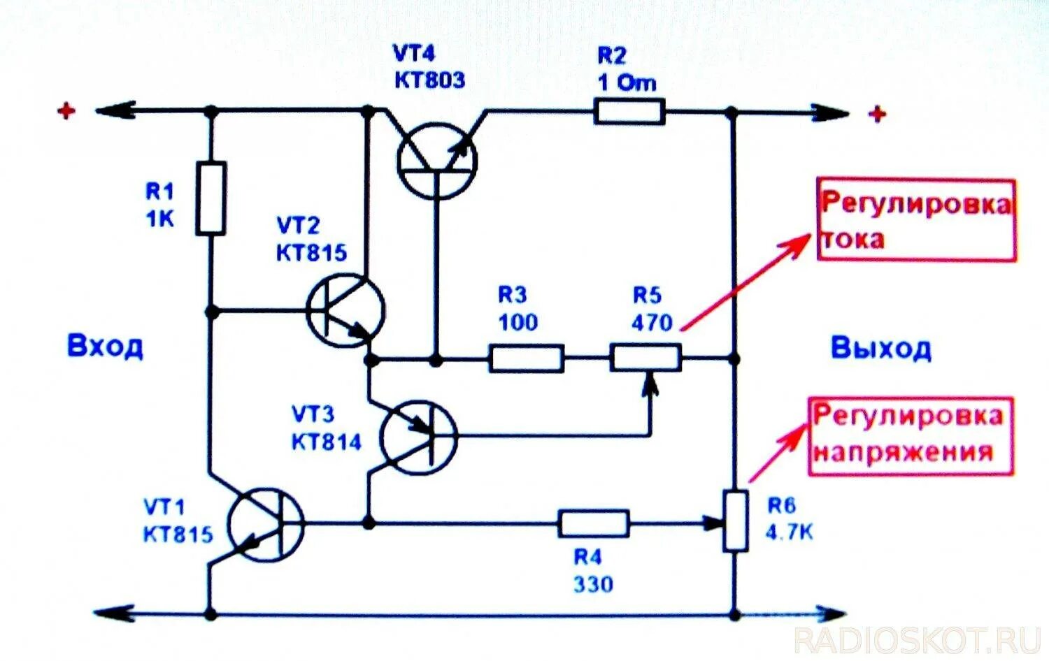 Схема транзисторного блока питания с регулировкой напряжения. Лабораторный блок питания на 3х транзисторах. Схема лабораторного блока питания с регулировкой тока и напряжения. Схема простого транзисторного регулятора напряжения.