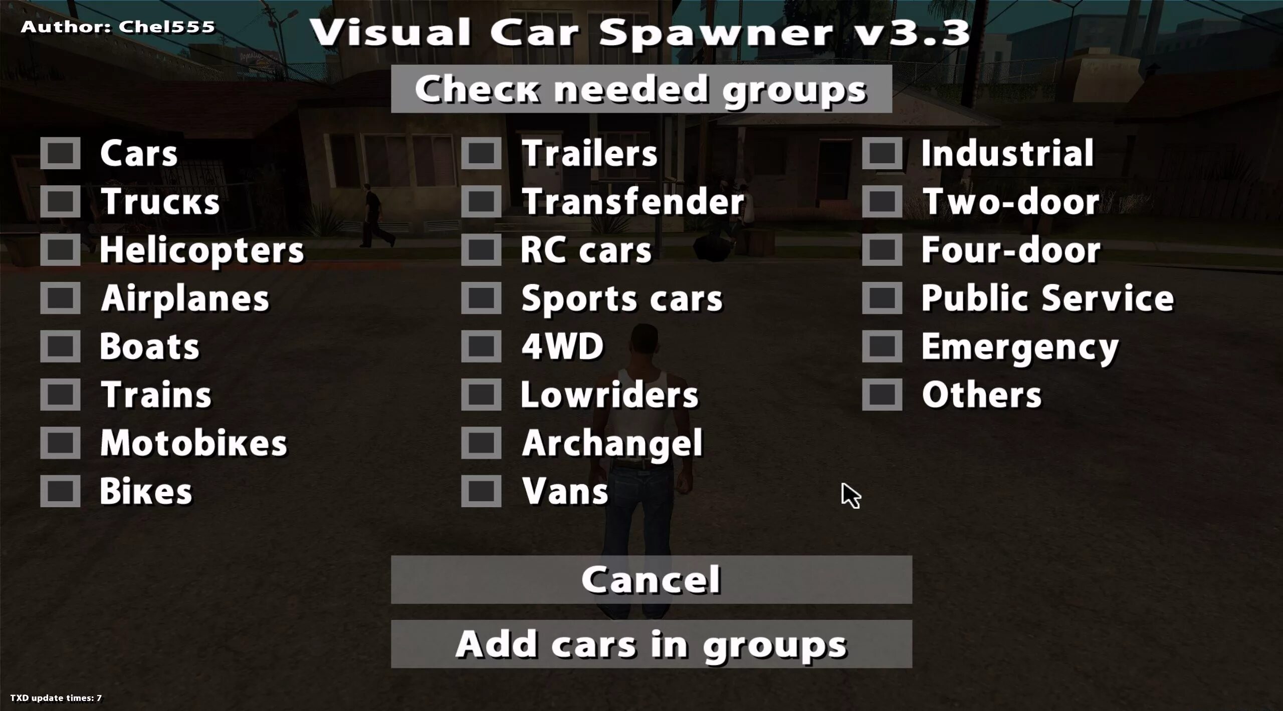 Add on car spawner menu. Гта сан спавнер машин. спавнер машин гта са. visual car spawner для гта сан андреас. visual car spawner v2.0 для gta san andreas.