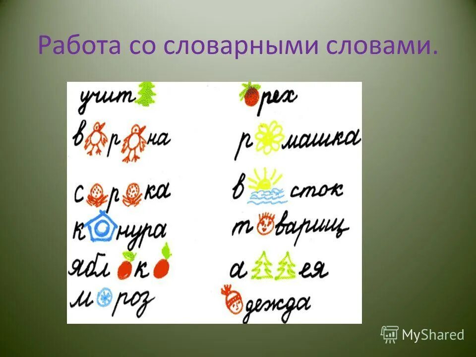 Мнемонические приёмы на уроках русского языка. Мнемотехника на уроках русского языка в начальной школе. Слварный слова. Работа со словарным словом. Словарный урок в школе