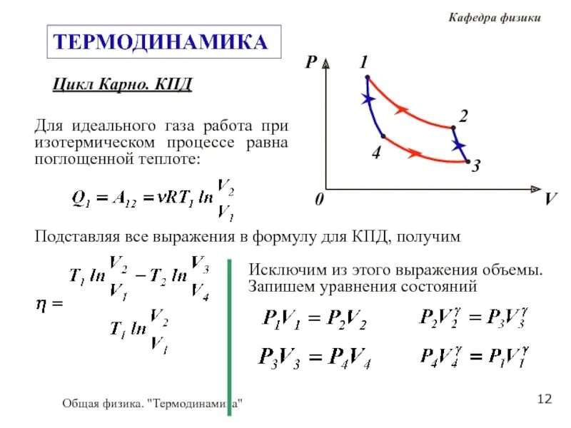 КПД цикла Карно. Формула цикла Карно формула. КПД цикла Карно для идеального газа. Цикл Карно и его КПД для идеального газа физика. Идеальный цикл карно формула