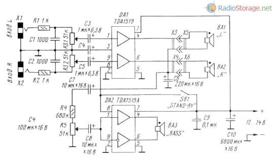 Схема усилителя на микросхеме TDA7052 (3-18В, 1Вт)