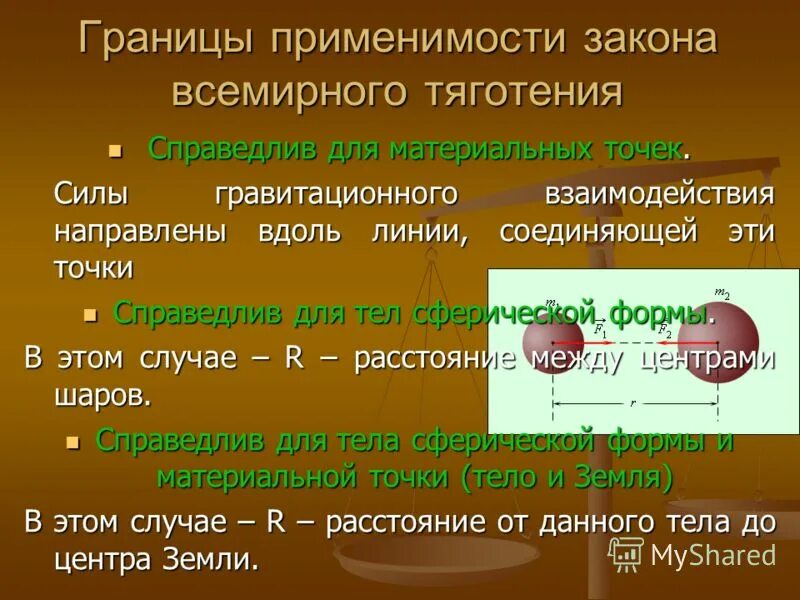 Суть всемирного тяготения. Границы применимости закона Всемирного тяготения. Границы применения закона Всемирного тяготения. Условия применимости закона Всемирного тяготения. Условия применения закона Всемирного тяготения.