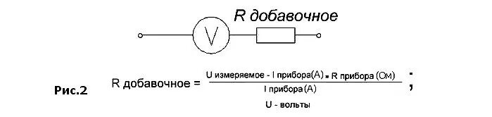 Сопротивление добавочного резистора формула. Схема включения добавочного резистора. Формула добавочного сопротивления вольтметра. Схема вольтметра с добавочным сопротивлением.